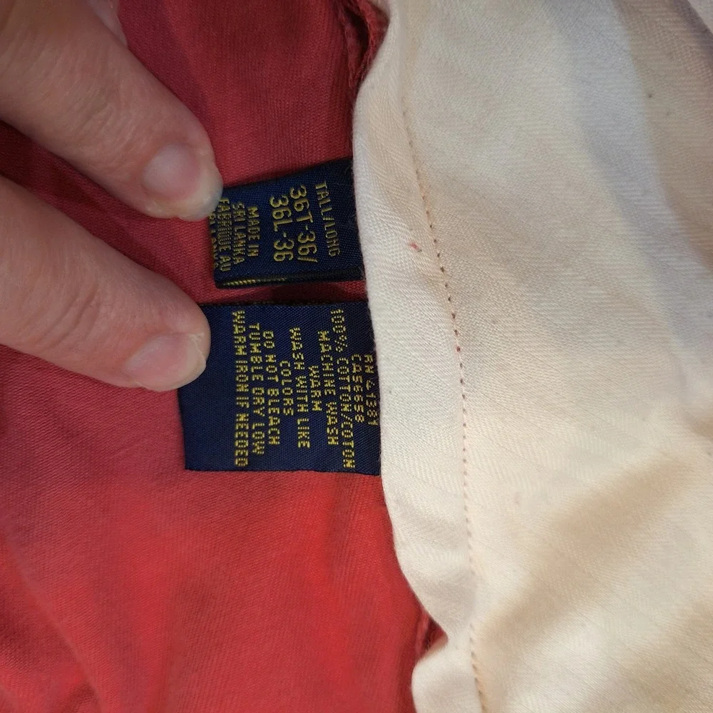 Polo Ralph Lauren Chino Pants Mens‎ 36x36 Salmon Cotton Twill Tall Long Trousers